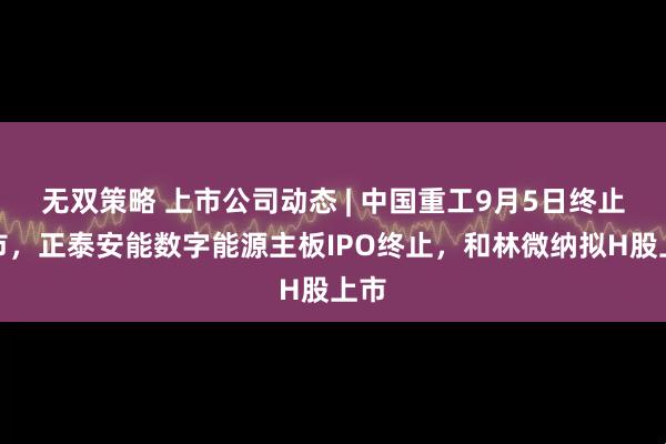 无双策略 上市公司动态 | 中国重工9月5日终止上市，正泰安能数字能源主板IPO终止，和林微纳拟H股上市